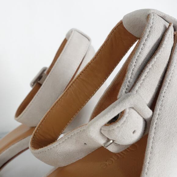 EUC Quince Womens Italian Crisscross Suede Shoes Block Heels Almond Gray Sz 9 - Picture 5 of 7